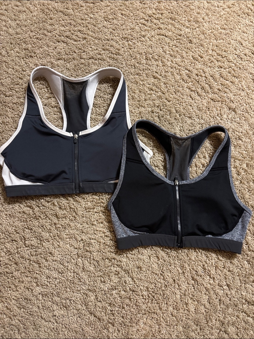 bcg Front-Zip Racerback Sports Bra Pair in Black and Gray